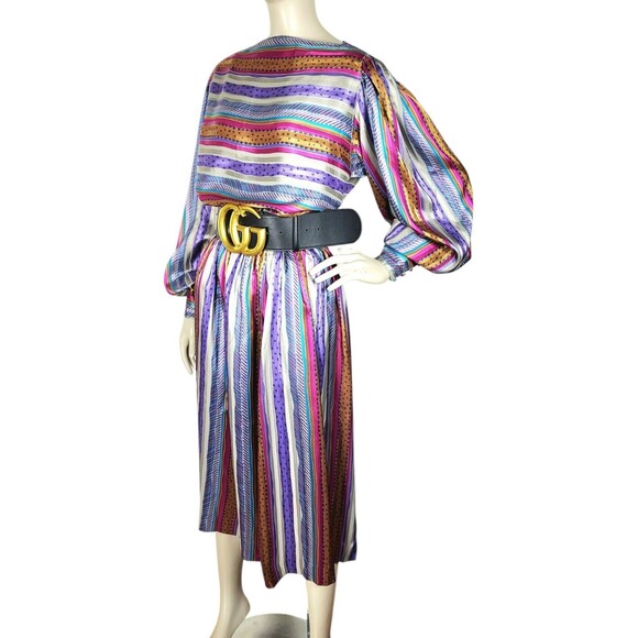 VTG 70s Evan Picone Silky Satin Mixed Media Puff Balloon Sleeve Blouse Skirt Set - Picture 4 of 16